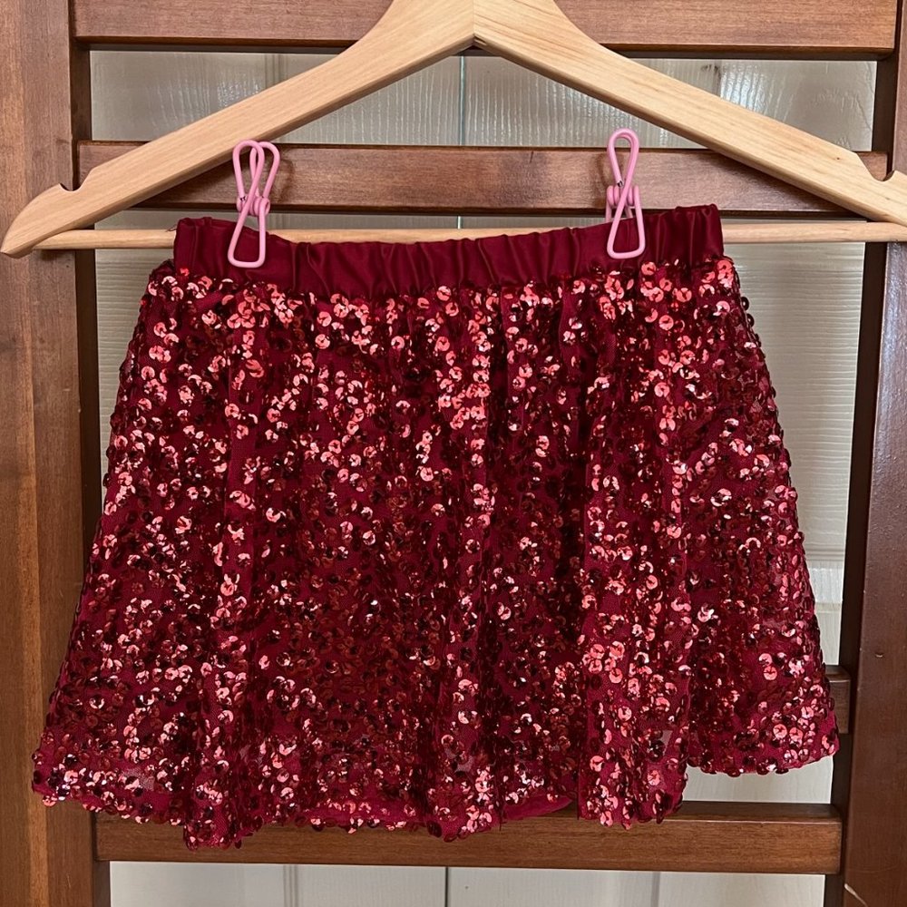 Red sequined party skirt